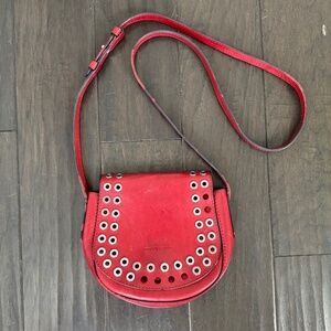 Frye Cassidy Saddle Red Grommet Crossbody Bag